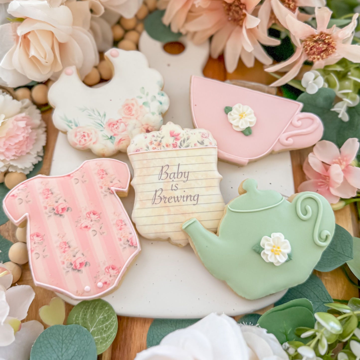 "Baby is Brewing" Tea Party Sugar Cookies