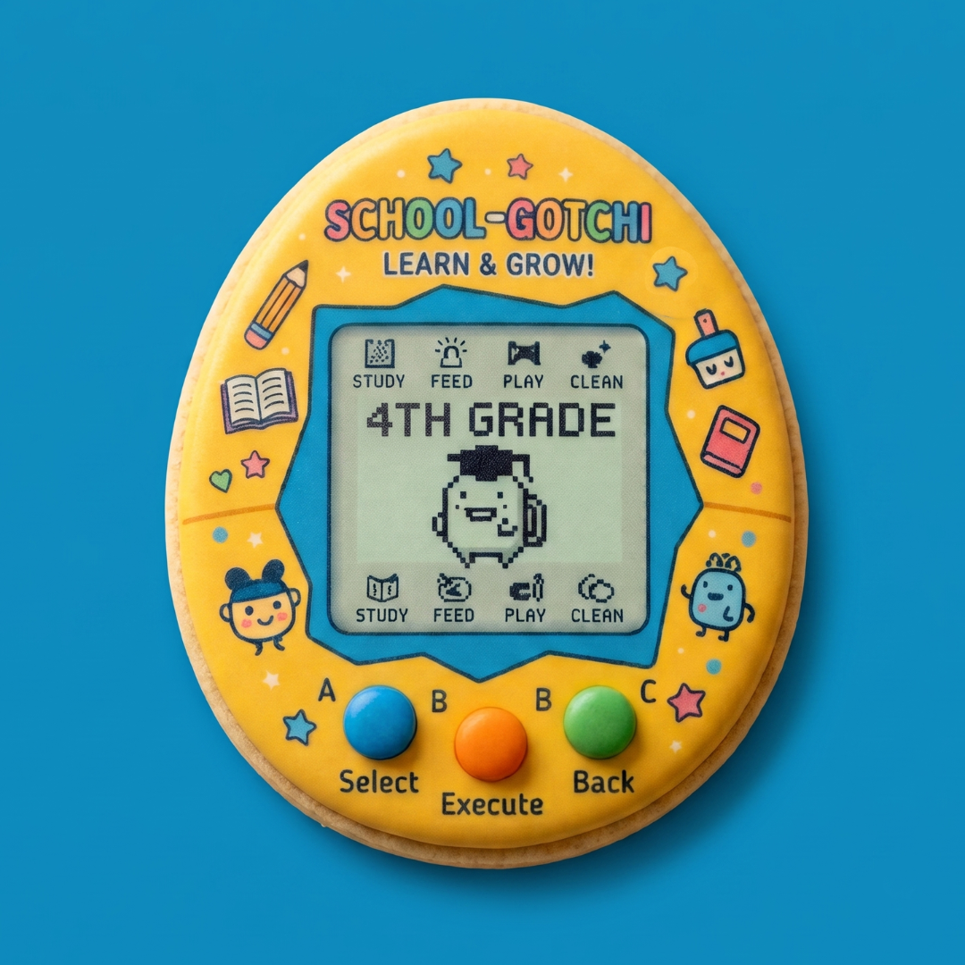 School Tamagotchi Custom Cookie