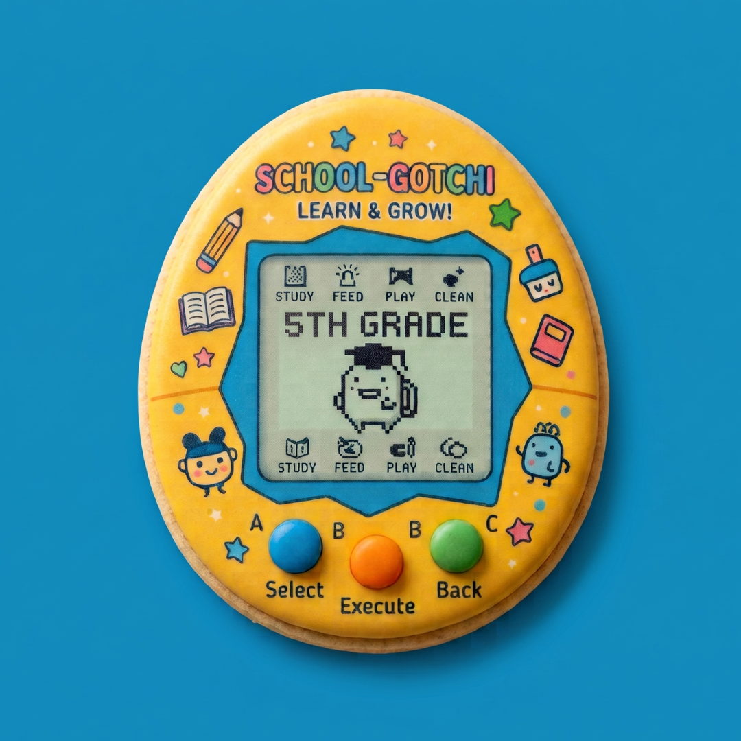 School Tamagotchi Custom Cookie