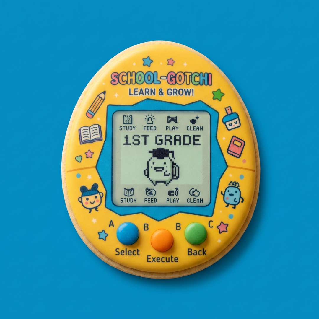School Tamagotchi Custom Cookie