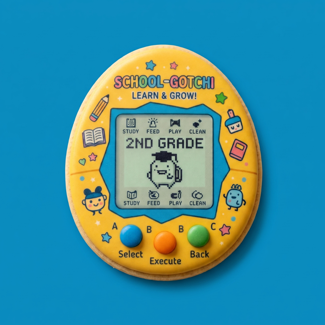 School Tamagotchi Custom Cookie