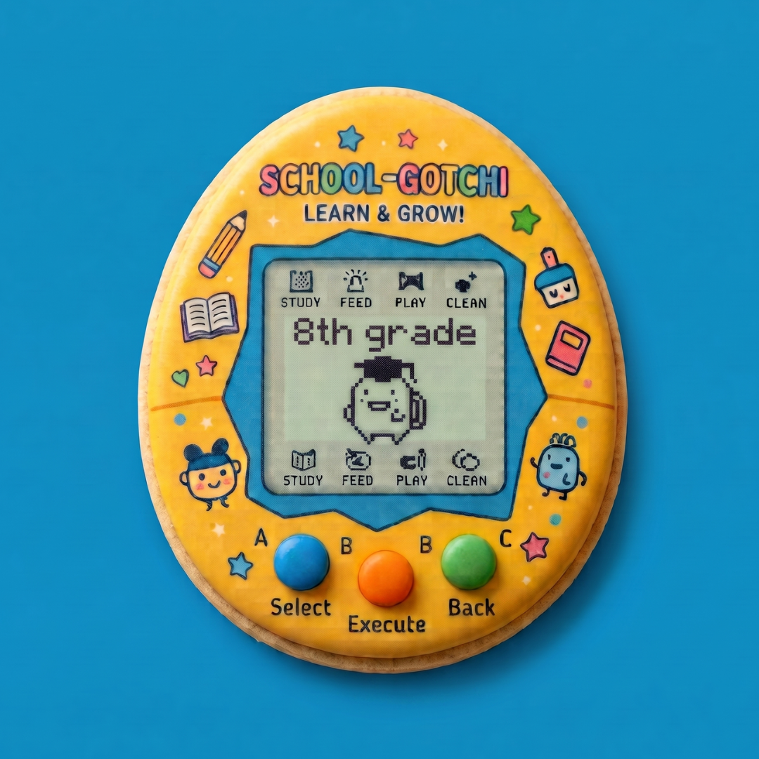 School Tamagotchi Custom Cookie