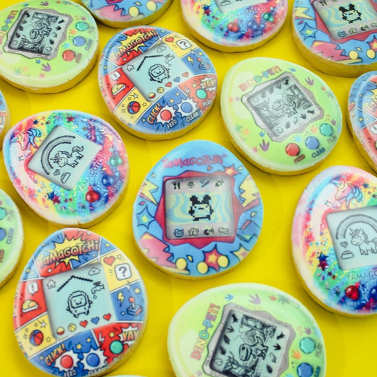 Tamagotchi and Dino-Pet Custom Sugar Cookies