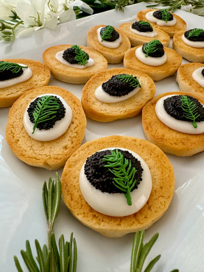 Bellini-Inspired 
Caviar Sugar Cookies