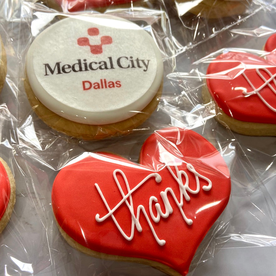 Medical Staff Thank You Heart Logo Cookies