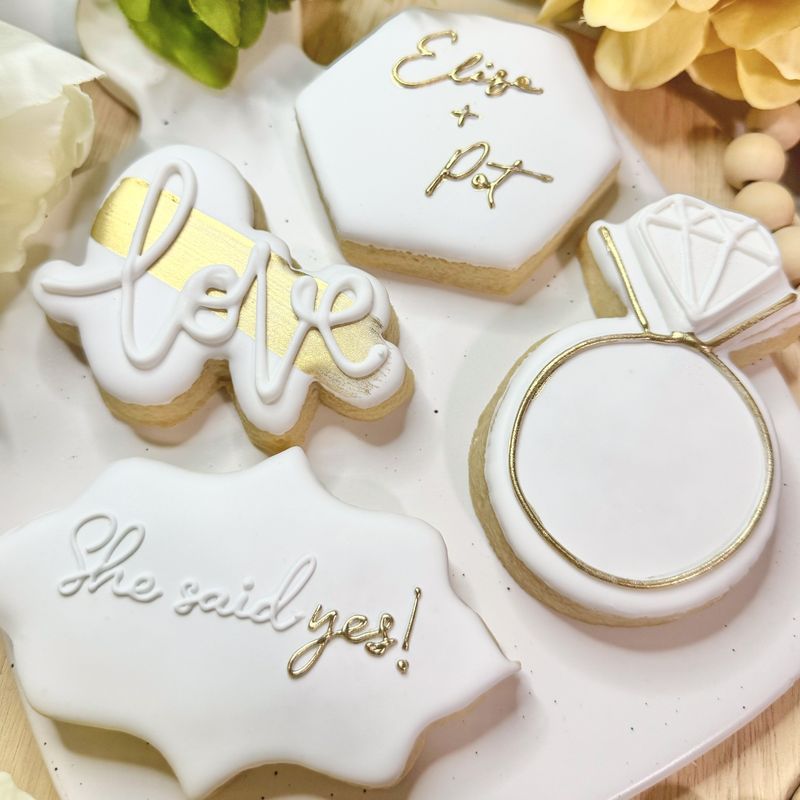 Gold & White Engagement Cookie Set